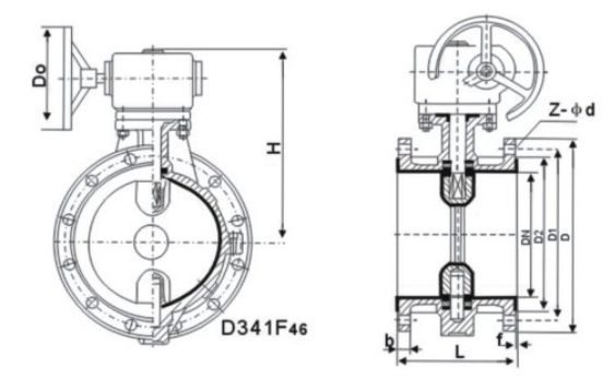 法蘭式襯F46蝶閥結構圖